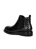 Chelsea Boots Men's Leather Weave Pattern Shoes Slip-on Formal Dress Ankle Mart Lion   