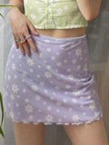 Women Floral Printed Mesh Summer Skirt Bodycon Polyester Mini Short Elastic Waist Casual MartLion   