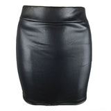 Women Mini Skirt Solid Color Waist Slim Fit Skinny Matte Leather Cozy MartLion Black S 