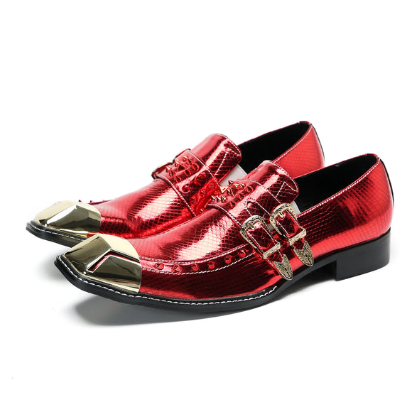 Luxury Red Rivets Square Toe Formal Shoes Evening Club Party Patent Leather Men's Dres MartLion Red 45 CHINA