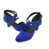 Blue Latin Dance Shoes for Women Party Ballroom Performance Soft Sole Jazz Dance Shoes Strap Suede High Heel 5.5cm Sandals MartLion   