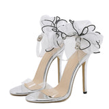 Liyke Elegant Party Wedding Sandals Women Mesh Bowknot Summer Open Toe 12CM Stripper Heels PVC Transparent Shoes Mart Lion   