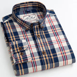 England Style Contrast Casual Checkered Shirts Button-down Soft Cotton  Long Sleeve Standard-fit Plaid Shirt MartLion 6685-9 42 