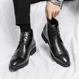 Leather Men Boots Solid  Pointed Toes Dress Leather Boots MartLion   