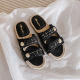 Spring Summer Thick Sole Grass Woven Fisherman's Shoes Flat Bottom Sandals Versatile Roman MartLion   