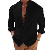 Men's Casual Shirts Linen Tops Loose and Comfortable Long Sleeve Beach Hawaiian Shirts MartLion black1 S 