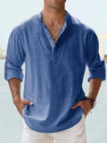 Cotton Linen Shirts for Men Casual Shirts Lightweight Long Sleeve Henley Beach Shirts T Shirts for Men MartLion   