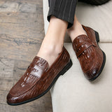 Crocodile Pattern Men's Loafers Split Leather Footwear For Slip On Dress Shoes Elegant Social Mart Lion   