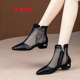 Women Cute Sweet Spring Summer Mesh Breathable Square Heel Boots Lady Casual Elegant Black MartLion   