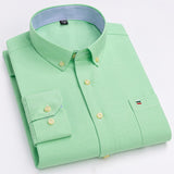 Men's 100% Cotton Plaid Checkered Long Sleeve Oxford Shirt Front Patch Chest Pocket Button-down Striped Versatile Casual Mart Lion L523 42 