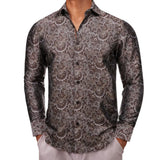 Luxury Shirts Men's Silk Long Sleeve Red Green Paisley Slim Fit Blouses Casual Formal Tops Breathable Barry Wang MartLion 0041 S 