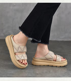 Summer platform slippers women's leather outdoor open-toe soft cowhide bread shoes MartLion   