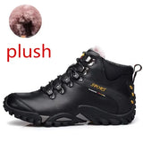 Black Brown Leather Outdoor Hiking Shoes Men's Waterproof Trekking Warm Boots for Winter Forest Hunting Camping MartLion Black Plush 39 