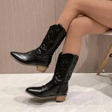 Women Cowboy Short Ankle Boots Chunky Heel Cowgirl Boots Embroidered Mid Calf Western MartLion Black 37 