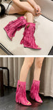 Liyke Peep Toe Pink Tassels Fringe Ankle Boots For Women Spring Autumn Wedge Heels Western Shoes De Mujer Mart Lion   