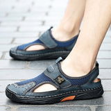 Summer Men's Breathable Mesh Sandals Handmade Outdoor Shoes Casual Male Soft Walking Beach Mart Lion   