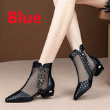 Women Cute Sweet Spring Summer Mesh Breathable Square Heel Boots Lady Casual Elegant Black MartLion blue 40 