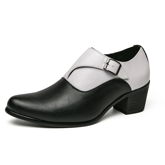Men's Buckle Belt High Heels Leather Shoes Height Increasing Party Office Oxfords Mature Elegant Black White Heighten Wedding MartLion BlackWhite 39 