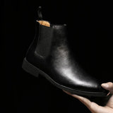 Retro Men's Shoes Classic Cowhide Large British Leather Chelsea Boot Casual MartLion balck velvet 36 