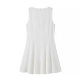 White Sleeveless Women Mini Dress Back Zipper Folds Lady Dress  Summer Solid  Casual Elegant Lady Dress MartLion   