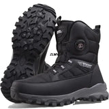 Warm Men's Snow Boots Waterproof Outdoor Winter Snowboots Rotated Button High Top Plush Cotton Winter Hiking Shoes MartLion black 40 