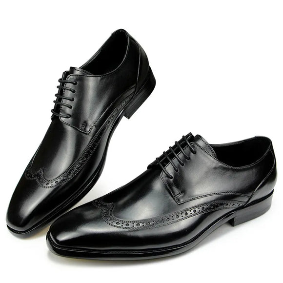 Genuine Leather Formal Shoes Men's Social Dress Derby Handmade Lace Up Brogue British Style Luxury Leather Rubber Bottom MartLion   