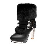 Winter Shoes Women High Heels Boots Ladies Party Warm Fur Super High Heel 10cm Black White MartLion Black 8 