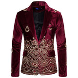 3 Colors Men's Autumn and Winter Gold Thread Embroidered Lapel Performance Suit Jacket blazers MartLion Burgundy S 