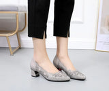 Hollow Out Genuine Leather Pumps Women Shoes Med Heels Square Diamond Mesh Ladies Office  Crystal MartLion   