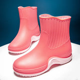 Ladies Rain Boots Outdoor Non-slip Waterproof Women's Shoes Daily Warm Rain Boots Rubber Over shoes MartLion Pink 35 