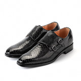 Men's Casual Shoes Snakeskin Grain Microfiber Leather Slip-on Buckle Dress Office Oxfords Party Wedding Flats Mart Lion   