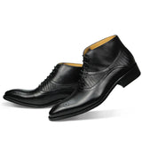 Genuine Leather Shoes Men's Boots Blue and Black Basic Lace Up Factory MartLion black 39 