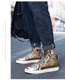 Hot Zipper High Top Sneakers Men's Crocodile Leather Shoes Luxury Golden Casual Hip Hop Rock MartLion   