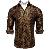 Men's Long Sleeve Black Paisley Silk Dress Shirts Casual Tuxedo Social Shirt Luxury Designer Clothing MartLion CYC-2038 S 