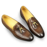 Zapatos Genuine cow Tassel Casual italian Leather Loafers Shoes Men's Summer Line luxury dress with brown detail MartLion   