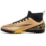 Men's Soccer Shoes Soft TF FG Football Boots Breathable Non-Slip Grass Training Sneakers Cleats Outdoor High Top Sport Footwear MartLion WJS-1126-D-Gold 34 