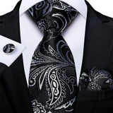 Gray Striped Paisley Silk Ties For Men's Wedding Accessories 8cm Neck Tie Pocket Square Cufflinks Gift MartLion SJT-7476  