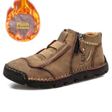 Men's Genuine Leather Shoes Luxury Slip on Handmade Ankle Boots Winter Moccasin MartLion Khaki Winter 6.5 