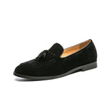 Spring Luxury Men's Tassel Shoes Loafers Shoes Casual Suede Slip on Breathable Moccasins Nubuck MartLion Black 45 