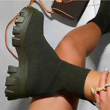 Women Boots Elastic Platform Breathable Spring Summer Heels Slip Elegant Heeled Shoes MartLion green 35 