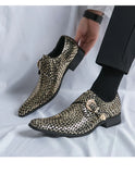 Golden Shoes Men's Women Pointed Toe Leather Dress Wedding Zapatos De Vestir MartLion   