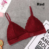 Embroidery Hollow Bra Lace Crop Top Triangle Cup Seamless Fitness Vintage Bra Underwear MartLion Red One Size 