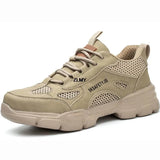 Construction Work Safety Boots Men's Steel Toe Safety Shoes Puncture Proof Lightweight Work Anti-smash Security MartLion beige-mesh 37 