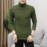 Autumn and Winter Men's Turtleneck Sweater Korean Version Casual All-match Knitted Bottoming Shirt MartLion army green M (55-65KG) 