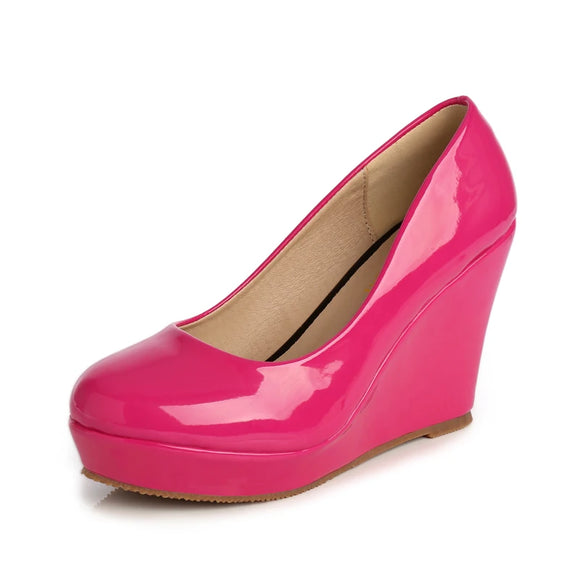Princess style Patent Leather Pink Pump Shoes Wedges Platform Women High Heel Office Lady Shoes party wedding MartLion