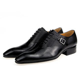Luxury Men's Genuine Leather Shoes Wedding Oxfords Lace-up Pointed Toe Black Green Coffee Brogues Dress MartLion black 39 