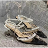 Luxury Rhinestones Pearls Women Pumps Transparent PVC Ankle strap Party High heels Spring Summer Wedding Prom Shoes MartLion   