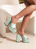 spring and autumn thick bottom high heel square toe sleeve sandals MartLion   