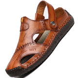 Men's Sandals Genuine Leather Breathable Rome Summer Outdoor Beach Slippers Soft Beach Mart Lion   