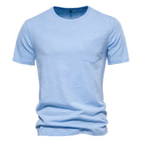 Outdoor Casual T-shirt Men's Pure Cotton Breathable Knitted Short Sleeve Solid Color Mart Lion Blue EU size M 